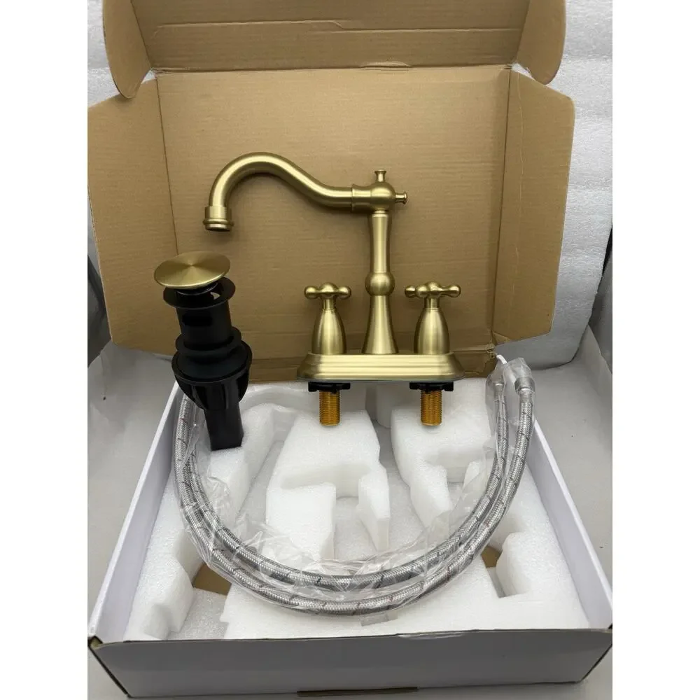 Cross Handles Centerset Bathroom Faucet For Sink 3 Hole w/Overflow Pop Up Drain